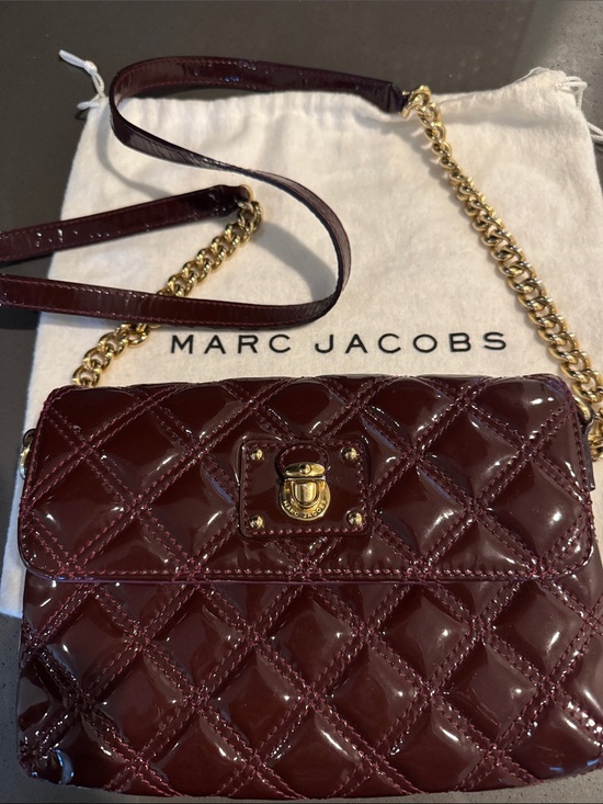 Marc Jacobs Handbags - Marc Jacobs Quilted Patent Crossbody in Burgundy with Gold Hardware